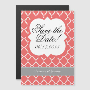 Invitation Magnétique Corail Blanc Quatrefoil Enregistrer l'aimant Date