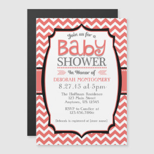 Invitation Magnétique Coral Blanc Chevron Baby shower magnétique Invitat