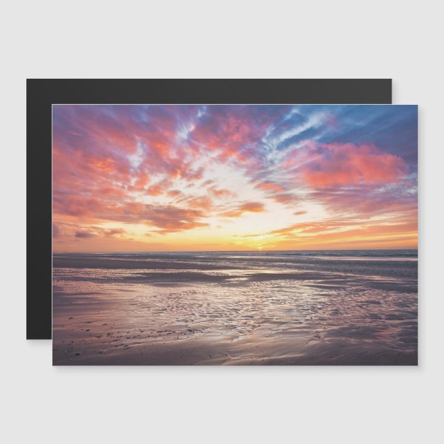 Invitation Magnétique Coucher de soleil sur la plage et la mer (Devant / Derrière)