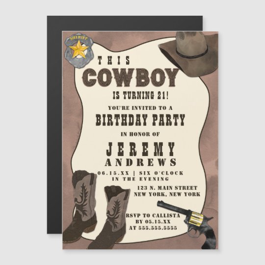 Invitation Magnetique Country Brown Cowboy Watercolor Anniversaire Zazzle Fr