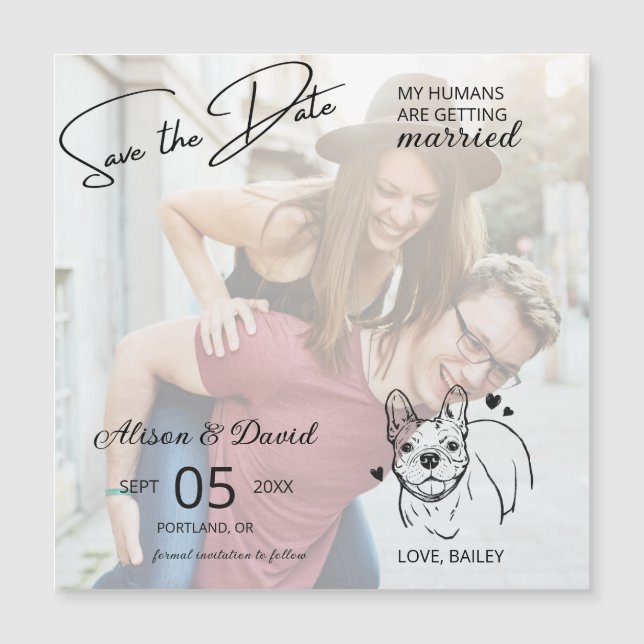 Invitation Magnétique Couple Photo French Bulldog Wedding Enregistrer la (Devant)
