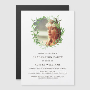 Invitation Magnétique Courbe botanique verte  Parti des diplômes