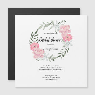 Invitation Magnétique Couronne de fleurs délicate, pivoines roses