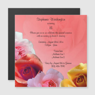 Invitation Magnétique Couronne de roses Fête d'anniversaire 18 ans