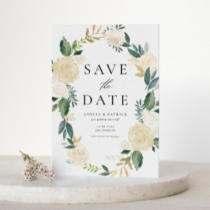 Invitation Magnétique Couronne florale avec fleurs d'ivoire Enregistrer