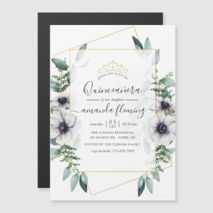 Invitation Magnétique Couronne florale géométrique de Quinceañera en euc