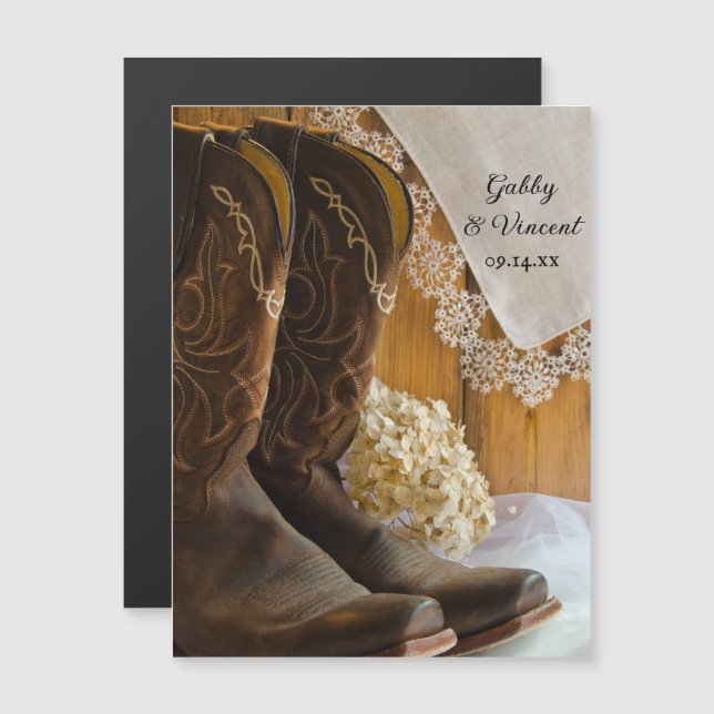 Invitation Magnétique Cowboy Boots Lace Western Wedding Enregistrer la d (Devant / Derrière)