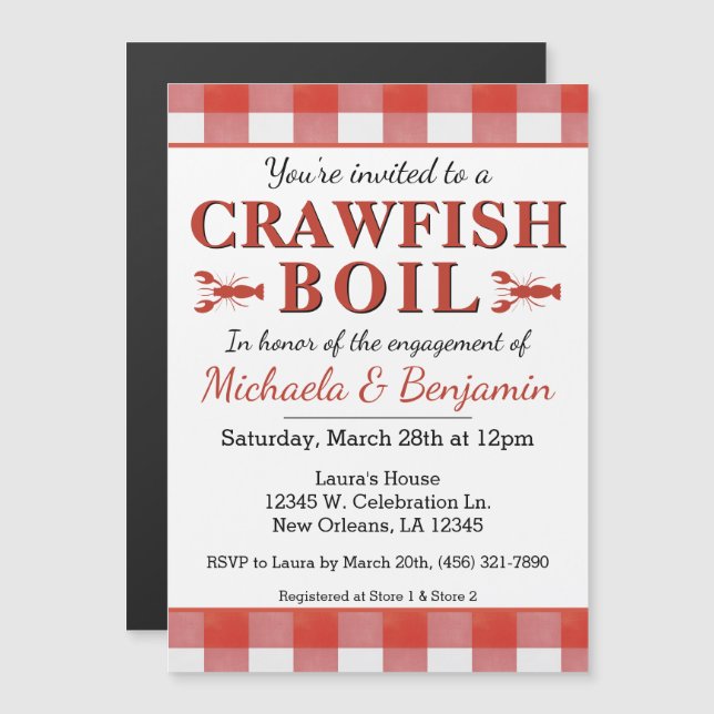 Invitation Magnétique Crawfish Boil Seafood Party Pique-nique Fiançaille (Devant / Derrière)