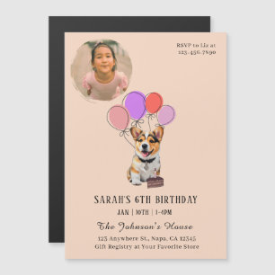 Invitation Magnétique Crème Chaude de Pêche - Joyeux Anniversaire Corgi
