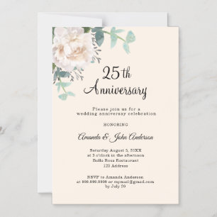 Invitation Magnétique Crème de verdure florale 25e anniversaire de maria