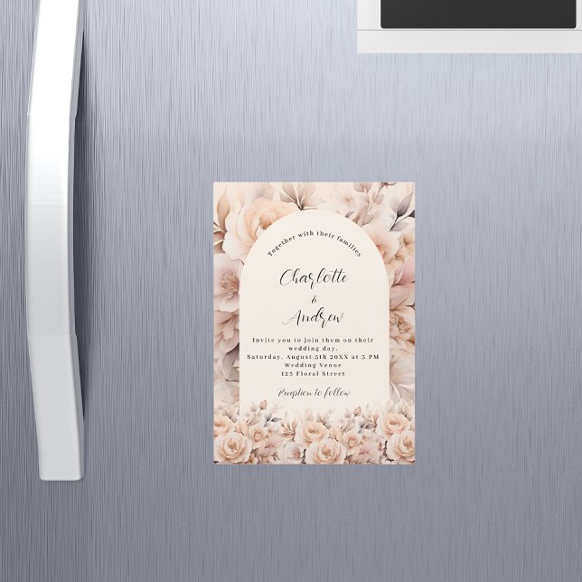 Invitation Magnétique Crème pêche florales rose arch luxe mariage (Créateur téléchargé)
