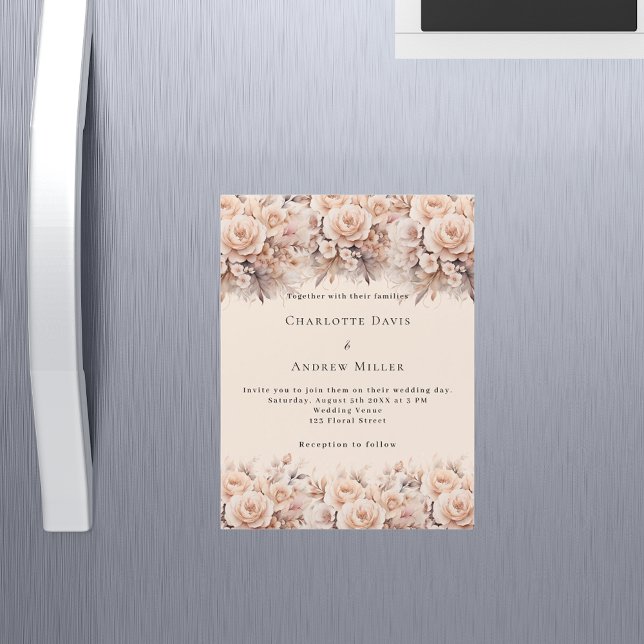 Invitation Magnétique Crème pêche floraux rose élégant luxe mariage (Créateur téléchargé)