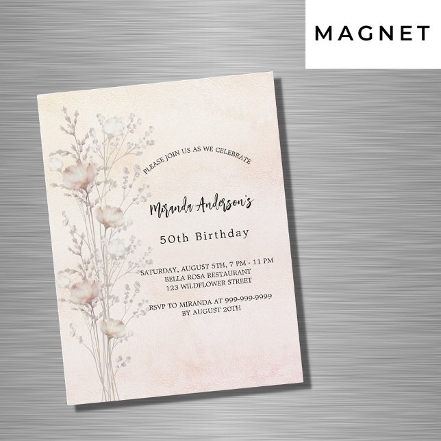 Invitation Magnétique Crème poussiéreuse d'anniversaire fleur sauvage lu (Créateur téléchargé)