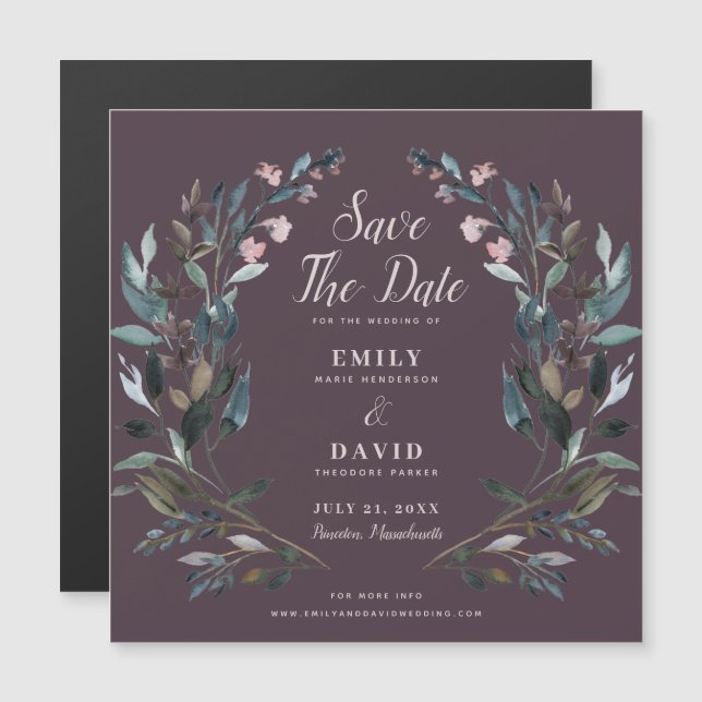 Invitation Magnétique Crest jardin | Mariage Mauve Purple Enregistrer La (Devant / Derrière)