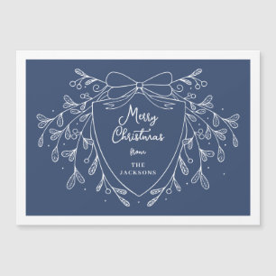 Invitation Magnétique Crête de Noël bleu ligne blanche art mistletoe