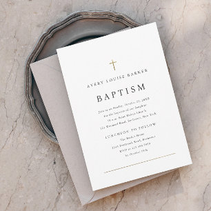 Invitation Magnétique Croix dorée simple minimale Baptême religieux