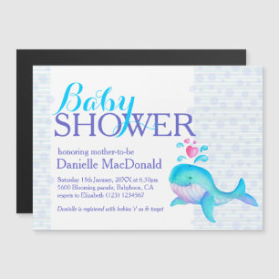 Invitation Magnétique Cute baleine baby shower aqua violet