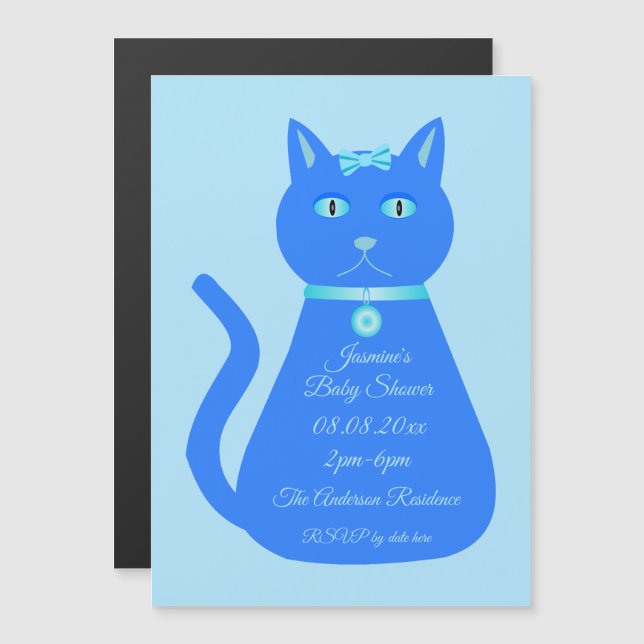 Invitation Magnétique Cute Blue Baby Boy Chat Baby shower personnalisé (Devant / Derrière)
