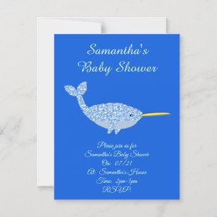 Invitation Magnétique Cute Blue Baby Boy Narwhal Baby shower personnalis