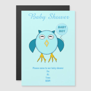 Invitation Magnétique Cute Blue Baby Boy Owl Baby shower personnalisé