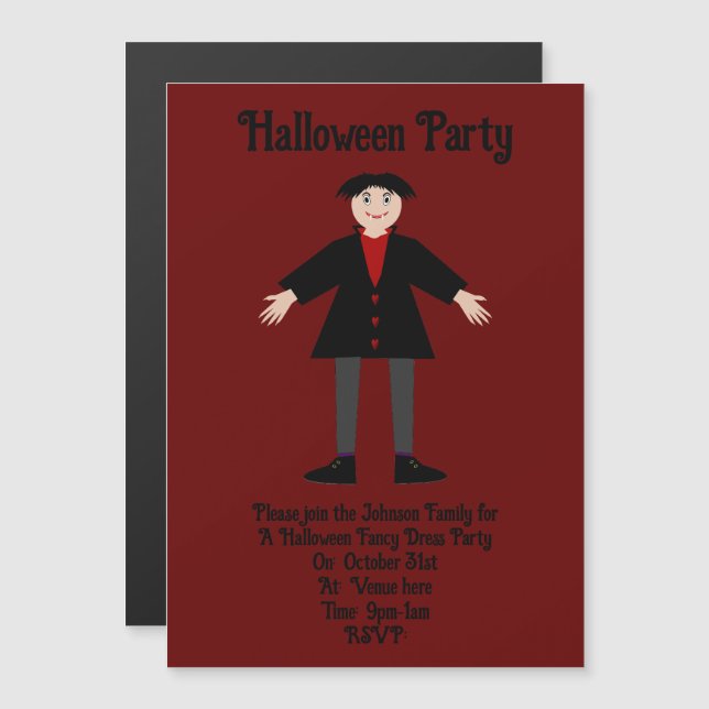 Invitation Magnétique Cute Halloween Vampire Custom (Devant / Derrière)