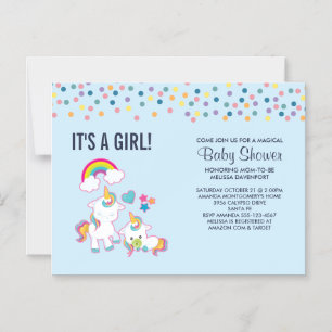 Invitation Magnétique Cute Mama & Baby Unicorn Baby shower magique
