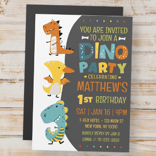 Invitation Magnétique Cute Modern Dino Dinosaur fête d'anniversaire pour