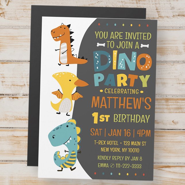 Invitation Magnétique Cute Modern Dino Dinosaur fête d'anniversaire pour (Créateur téléchargé)