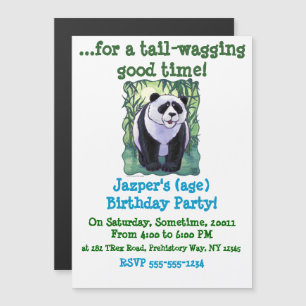 Invitation Magnétique Cute Panda Bear sur Green Birthday Party Invitatio