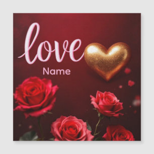Invitation Magnétique Cute Red floral & Coeurs roses Saint Valentin