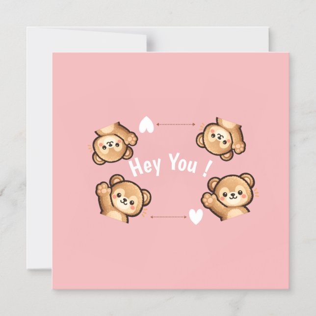 Invitation Magnétique Cute Teddy Bear Magnetic Card – Hey You  (Recto)
