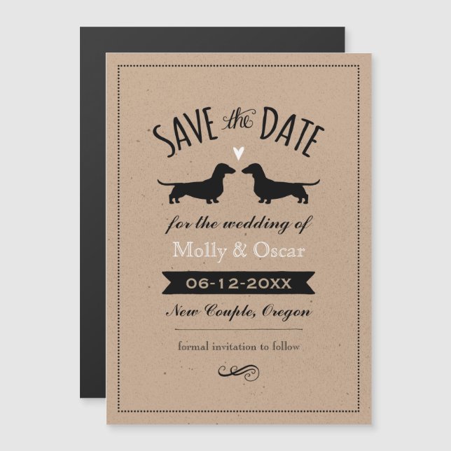 Invitation Magnétique Dachshund Chien Silhouettes Mariage Enregistrer la (Devant / Derrière)