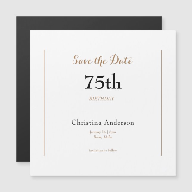 Invitation Magnétique Date à retenir pour les 75 ans (Devant / Derrière)