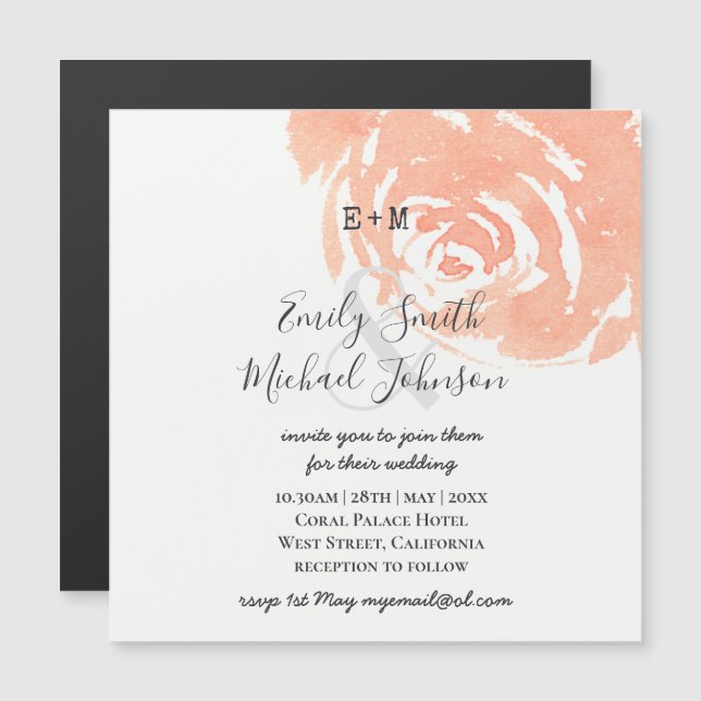Invitation magnétique de mariage à conserver Rose  (Devant / Derrière)