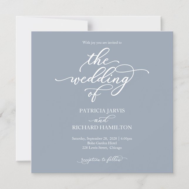 Invitation magnétique de mariage bleu poussiéreux  (Recto)