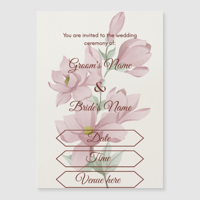 Invitation magnétique de mariage florale pastel rê (Devant)