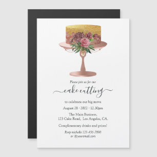 Invitation Magnétique Découpe de gâteau floral or rose et or tendance