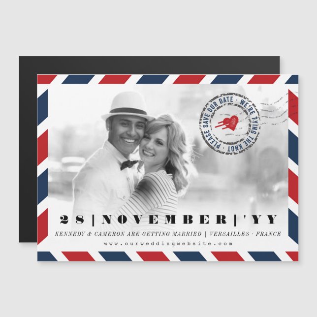 Invitation Magnétique Destination Enregistrer la date Airmail Postal Pho (Devant / Derrière)