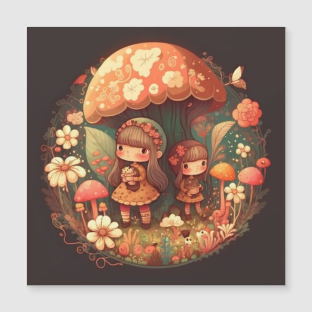 Invitation Magnétique Deux petites filles elfes mignonnes (Devant)