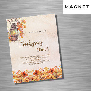 Invitation Magnétique Dîner Thankesgiving fleurs orange vintage luxe