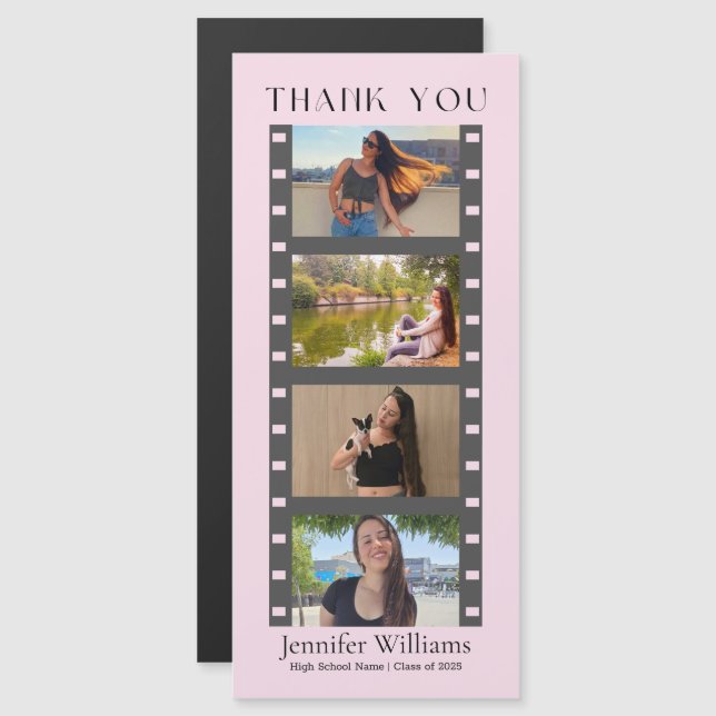 Invitation Magnétique diplôme 4 photos stand merci aimant rose (Devant / Derrière)