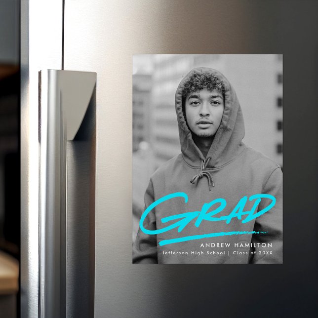 Invitation Magnétique Diplôme photo turquoise en pointillé moderne (Créateur téléchargé)