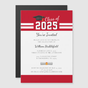 Invitation Magnétique Diplômé Rouge Blanc Simple Moderne Graduation