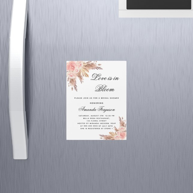 Invitation Magnétique Douche nuptiale amour fleur pampas boho luxe (Créateur téléchargé)