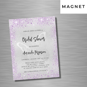 Invitation Magnétique Douche nuptiale argent violet papillon luxe