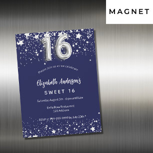 Invitation Magnétique doux 16 marine bleu argent étoiles luxe