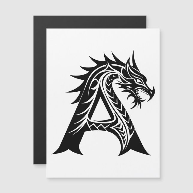 Invitation Magnétique Dragon Styled Letter A, Dragon Alphabet, Monogram (Devant / Derrière)