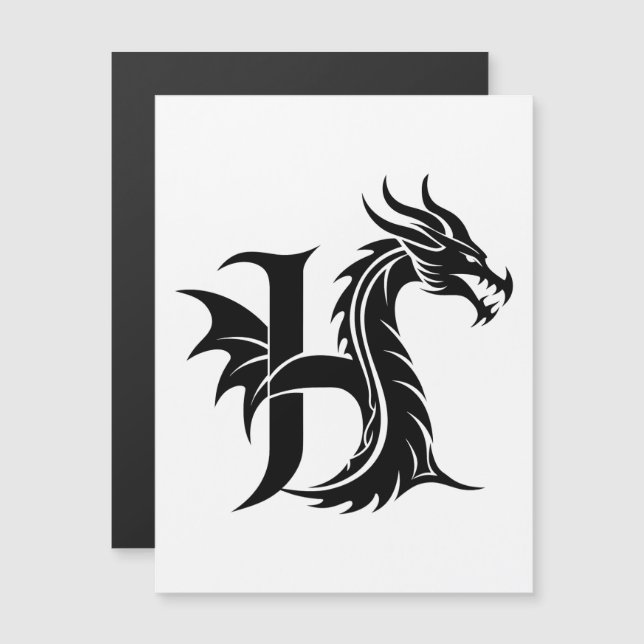 Invitation Magnétique Dragon Styled Letter H, Dragon Alphabet, Monogram (Devant / Derrière)