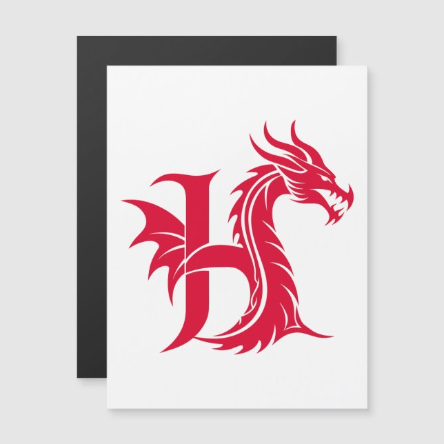 Invitation Magnétique Dragon Styled Letter H, Dragon Alphabet, Monogram (Devant / Derrière)