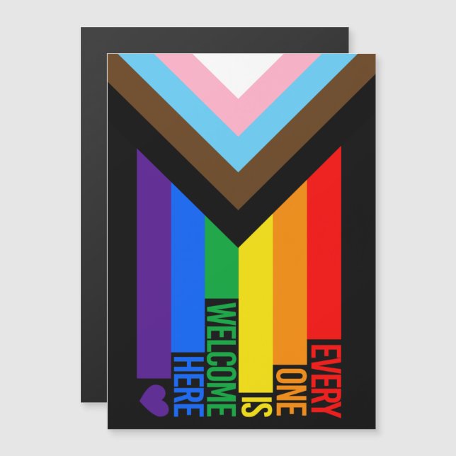 Invitation Magnétique Drapeau Progress Pride (Tout le monde est le bienv (Devant / Derrière)